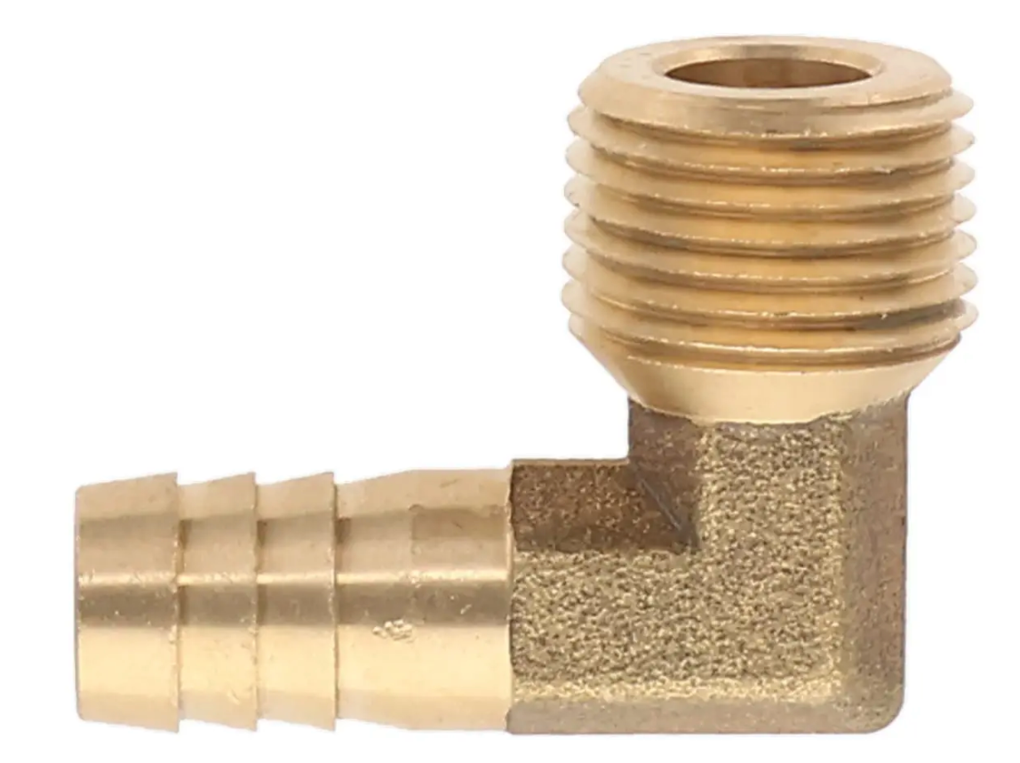 Brass 3/8" Hose Barb x 1/8" Male NPT 90° Elbow for Filler Neck Applications