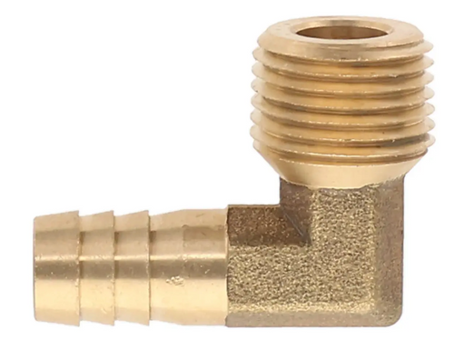 Brass 90 degree elbow filler neck vent fitting mounted on fuel system
