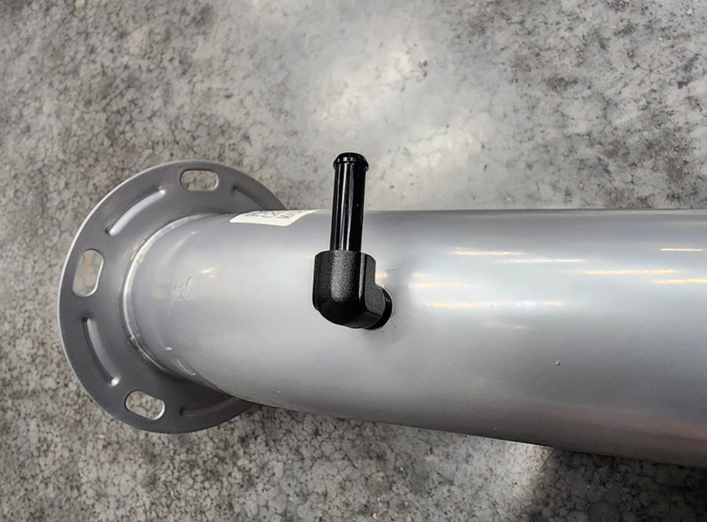 Brass 90 degree elbow filler neck vent fitting - close-up detail