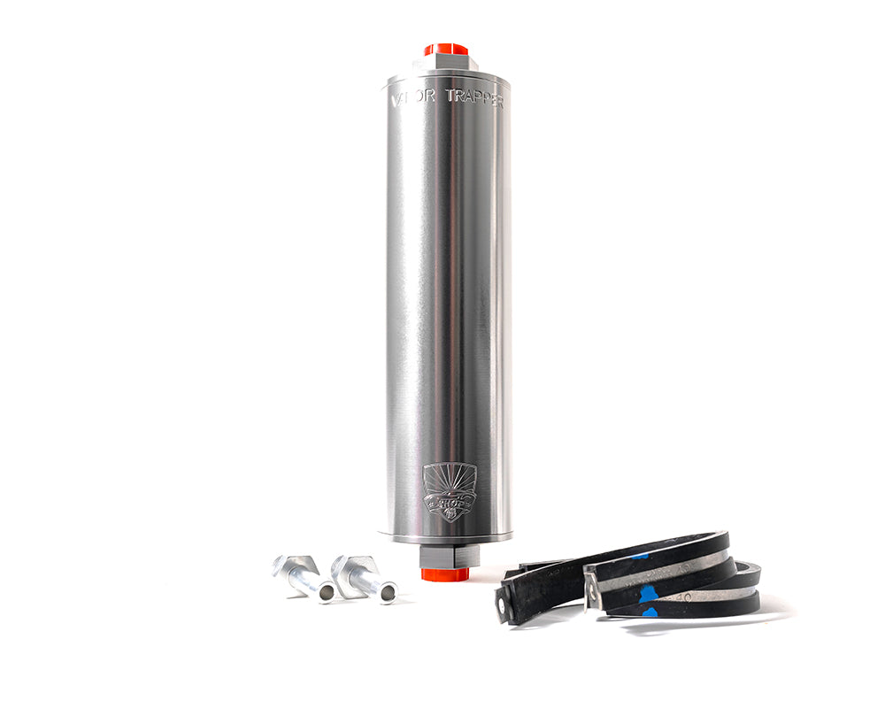 Vapor Trapper combo install kit with canister and mounting hardware - close-up detail